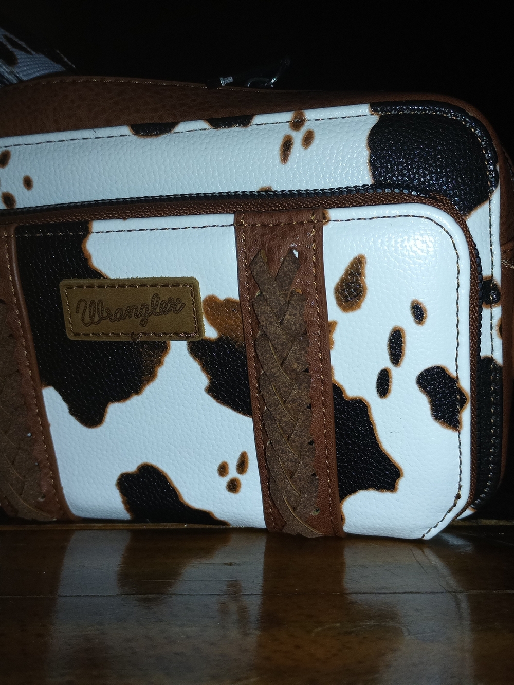 Wrangler Brown, Black & White Cowhide Print Crossbody Bag